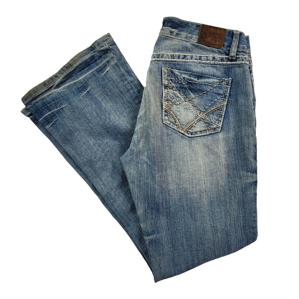 BKE Culture Bootcut Blue Jeans Women 30x33.5 Stretch Medium Wash Whiskered Denim
